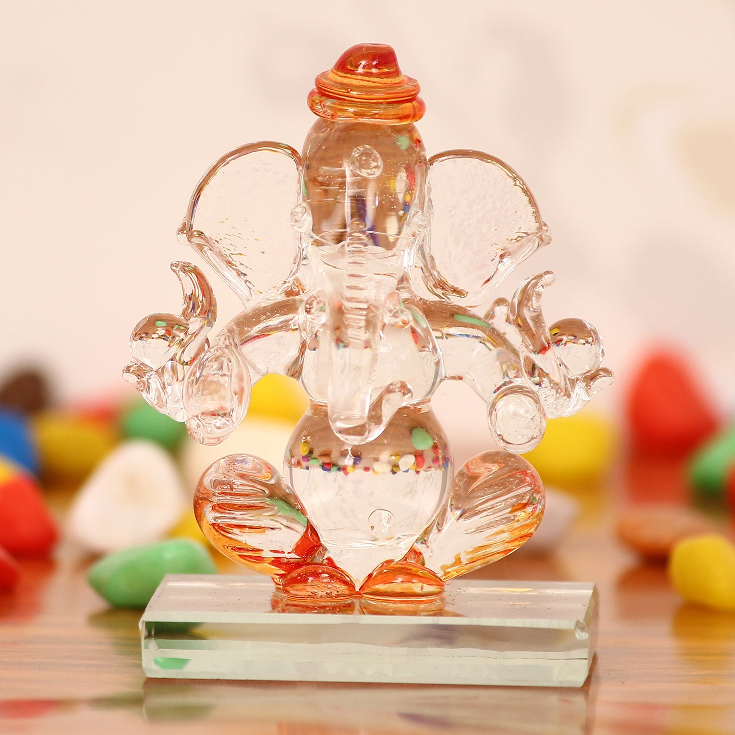 Crystal Car Ganesha Idol - Double Sided Dashboard Showpiece for Good Luck
