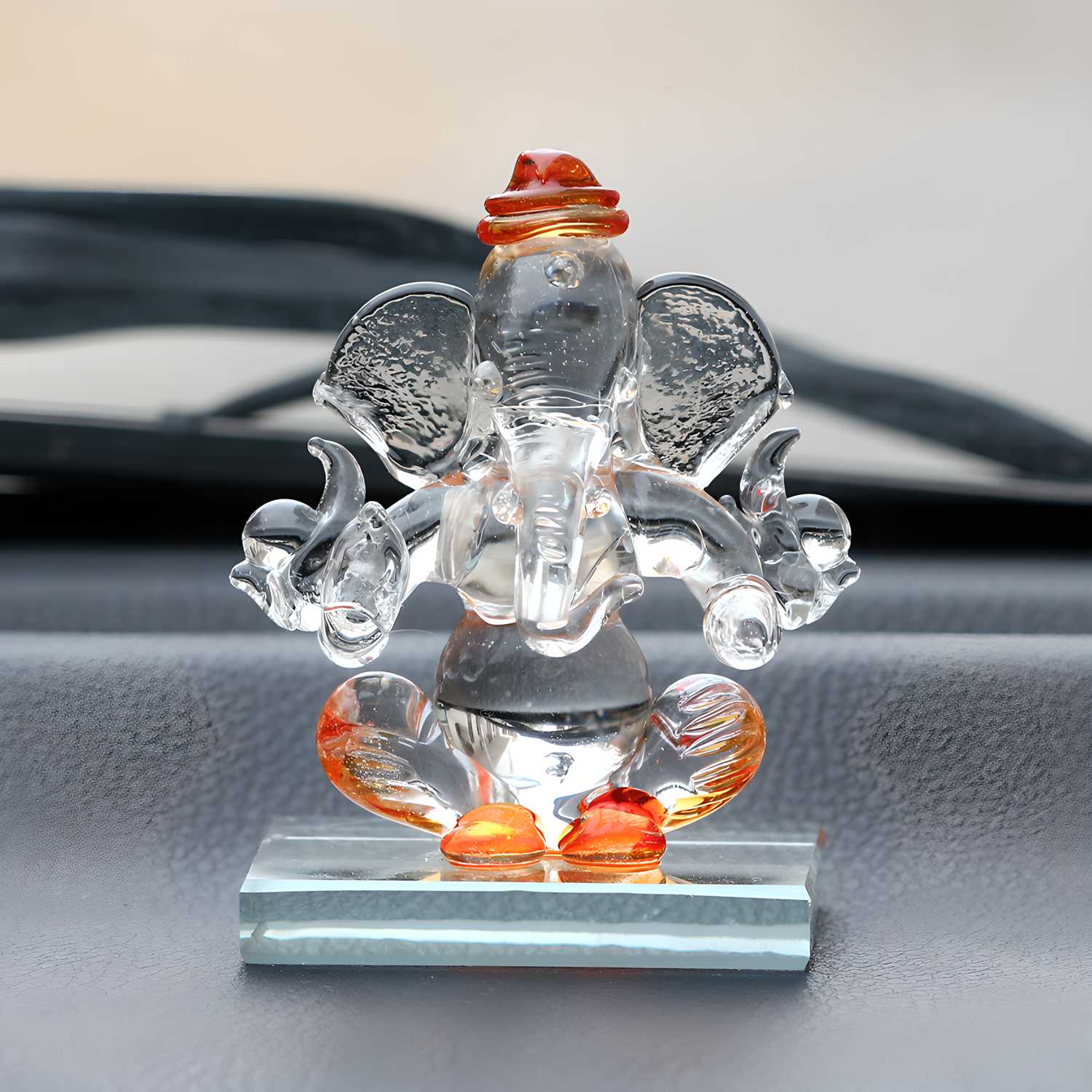 Crystal Car Ganesha Idol - Double Sided Dashboard Showpiece for Good Luck
